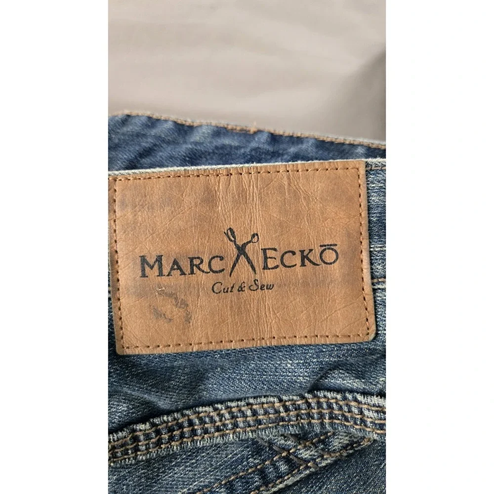 Marc Ecko Cut & Sew Boot Cut Jeans Mens 36x32 Y2K Skull Rivets Denim Pants